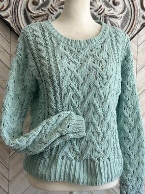 Aero Sweater Womens Aqua Green Hygge Super Soft Cozy Cable Knit sweater XS